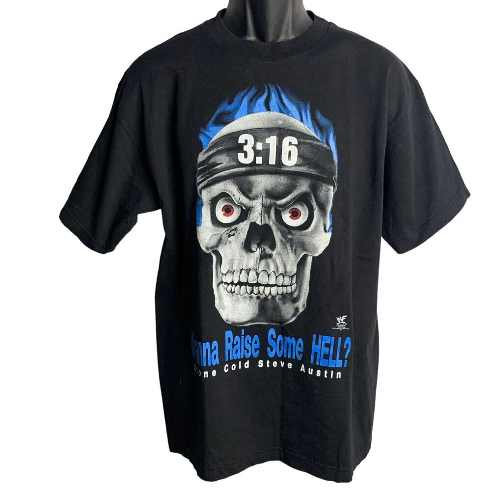 Vintage 90s Stone Cold Steve Austin T Shirt M Black Crewneck Wanna Raise Hell